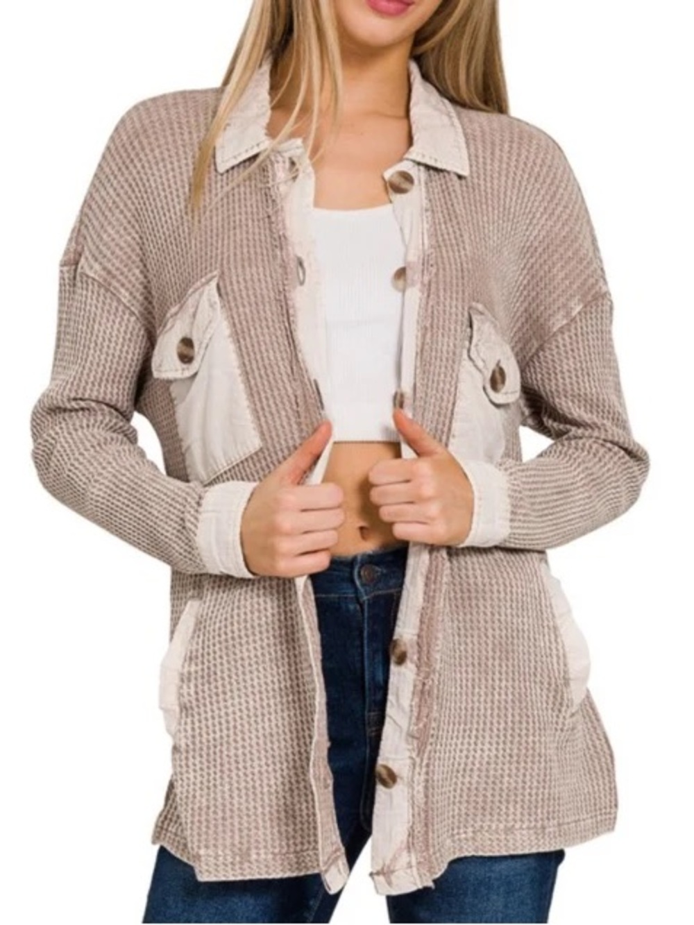 Zenana waffle-knit shacket  XL
